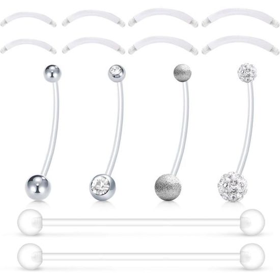 Mayhoop Piercing de Nombril Grossesse 14G Acrylique Flexible Clair 32mm Retainer Anneau de