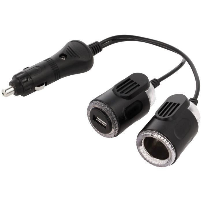 Adaptateur Allume-cigare/USB - 12V/8A + 5V/2.1A - LED - Noir - ADNAuto