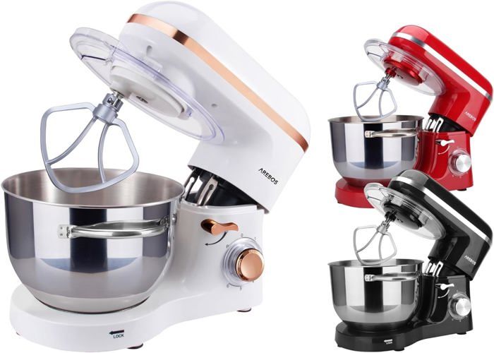 AREBOS Robot de Cuisine 1500W 6L Acier inoxydable-Bol mélangeur 6 étapes Blanc