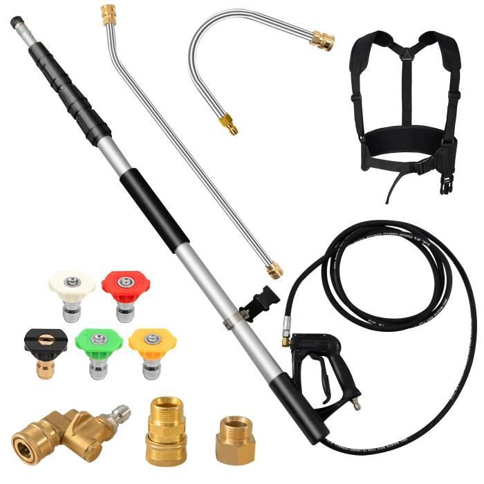 COSTWAY 4400PSI Lance Télescopique Nettoyeur Haute Pression 5M avec Buses de Pulvérisation à 5 Angles,Tige Extensible pour Lave-auto