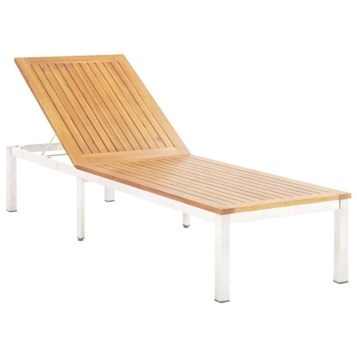 vidaXL Chaise longue Bois d'acacia solide et acier inoxydable * 263--RUR