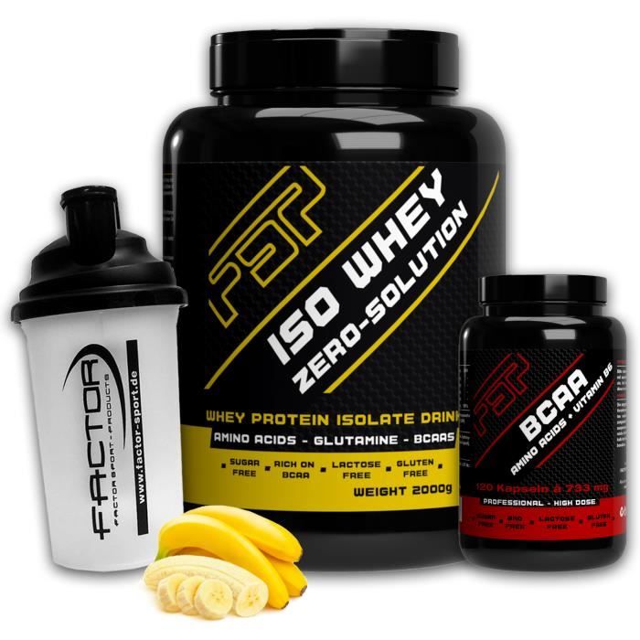 FACTOR ISO WHEY ZERO-SOLUTION (1 x 2000 g) + 120 Capsules BCAA + Shaker (Banane)…