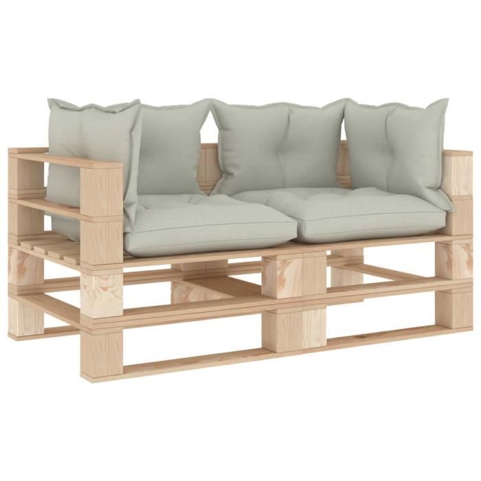 Luxueux Magnifique-Canapé palette à 2 places de jardin Jardin Patio Extérieur Salon avec coussins beige Bois