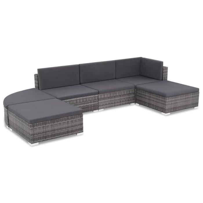 Salon de jardin 6 pcs - Ensemble repas de jardin Meuble de jardin - avec coussins Résine tressée - Gris Nouveau *325094