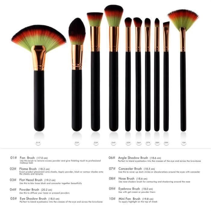 10 pièces de beauté pinceaux de maquillage Set de beauté cosmétiques avancée Outils Set G2BD65