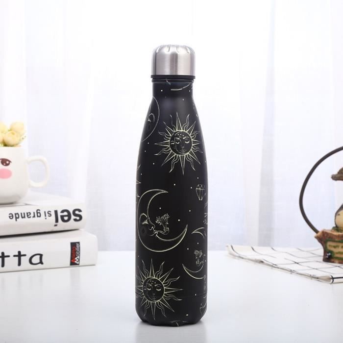 10PCS Bouteille Isotherme Thermos Bouteille d'eau en Acier Inoxydable Gourde Inox sans BPA isolé à Double Paroi Gourde 500ml Noir