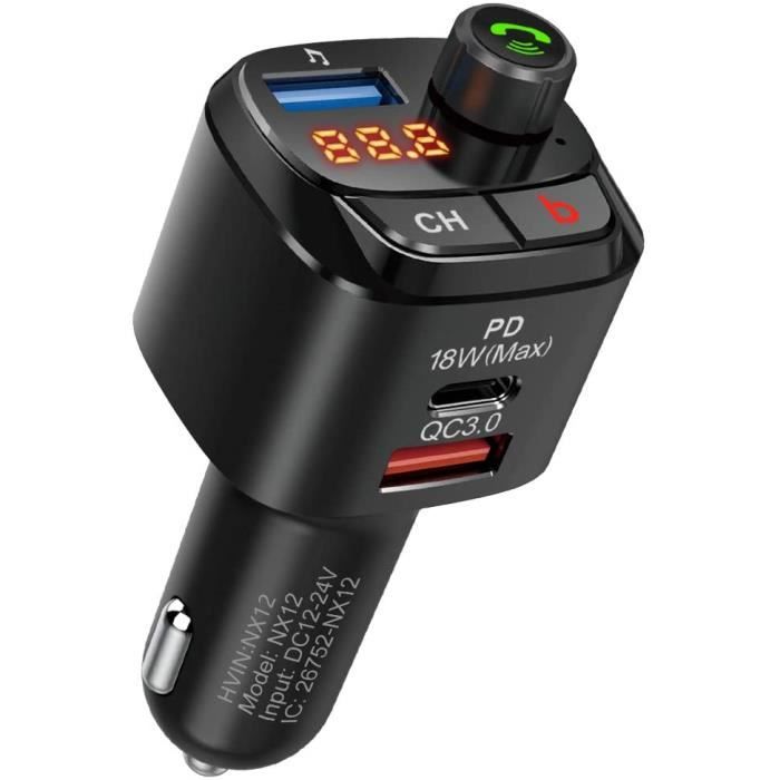 TRANSMETTEUR FM DE VOITURE Nulaxy Transmetteur FM Bluetooth V5.0, Adaptateur Radio Bluetooth sans Fil QC3.0&PD 18W, Lecteur de M52