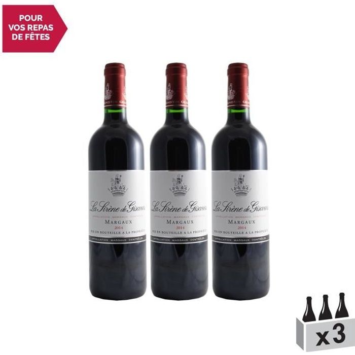 Château Giscours Cuvée la Sirène Rouge 2014 - Lot de 3x75cl - Appellation AOC Margaux - Vin Rouge de Bordeaux - Cépages Merlot,