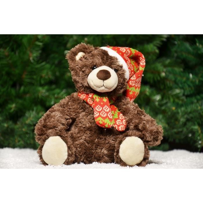 Ours brun avec bonnet & écharpe - H25 cm