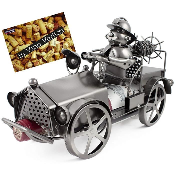 BRUBAKER Porte-bouteille 'Camion de Pompiers' - Sculpture en Métal - Argent - avec Carte-cadeau