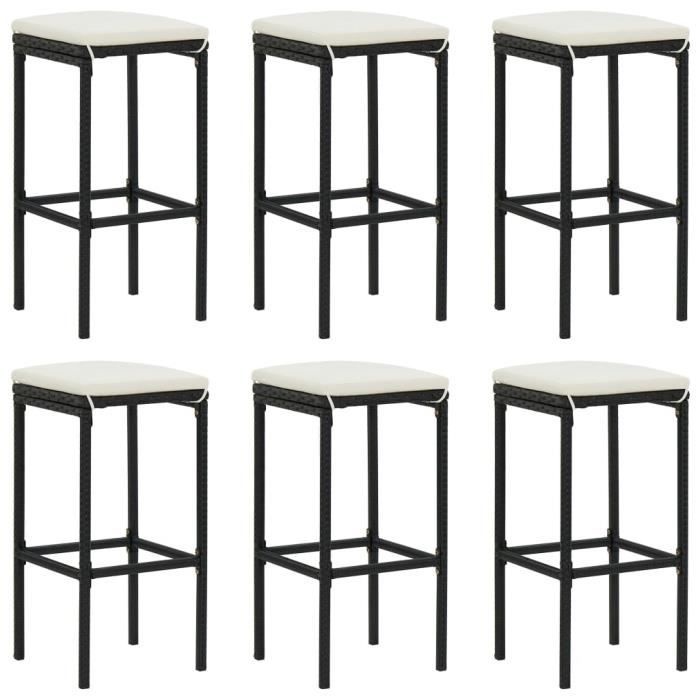 Tabourets de bar avec coussins 6 pcs Noir Résine tressée-MAD