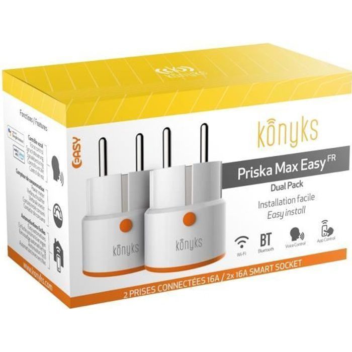 Konyks Priska Max Easy FR Dual Pack - 2 Prises connectées WiFi+BT 16A avec compteur de consommation, compatible Alexa et Google Home