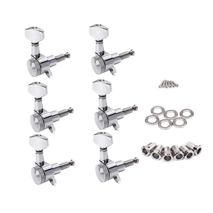 Guitare Tuning Touches de blocage de tête Tuners Pegs machine Boutons Vintage Enclosed 6R Argent 6PCS