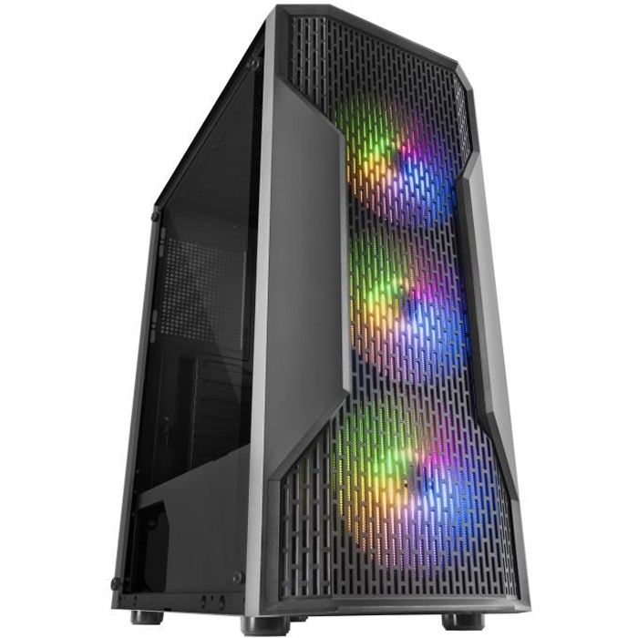 Mars Gaming MCA Noir, Boîtier PC ATX, 3 FRGB Ventilateurs, Panneau Latéral