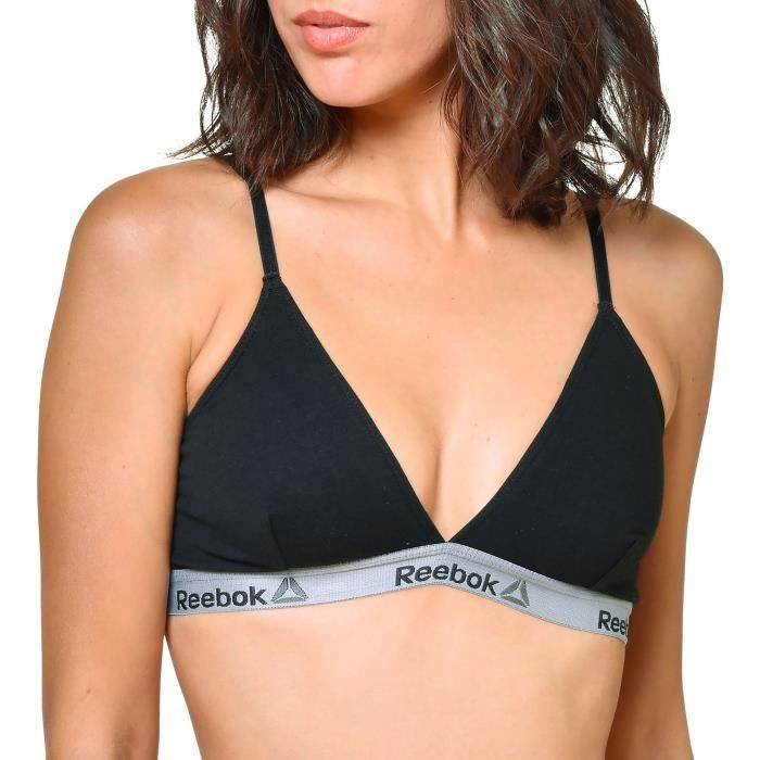 Brassière de sport en noir de la marque REEBOK pour femme avec le logo imprimé.