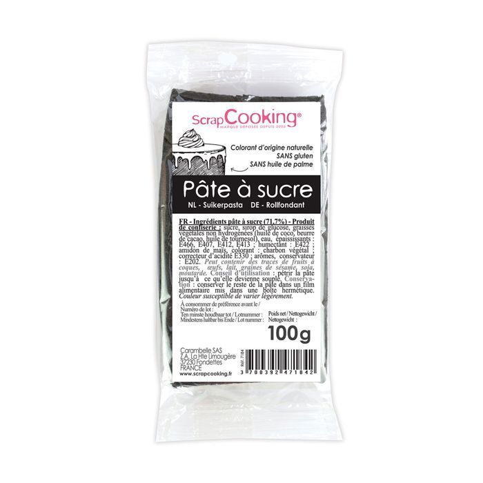 Pâte à sucre noir (vanille) - qualité pro. - 10...