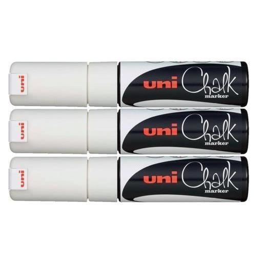 Etui de 3 marqueurs craie Pte biseautée large CHALK Marker PWE8K-3 8mm Blanc