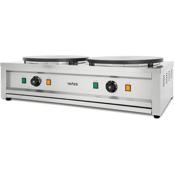 vertes Double Crêpière avec distributeur en bois (6000 watts, 2x 40 cm plaque chauffante, revêtement anti-adhésif, température