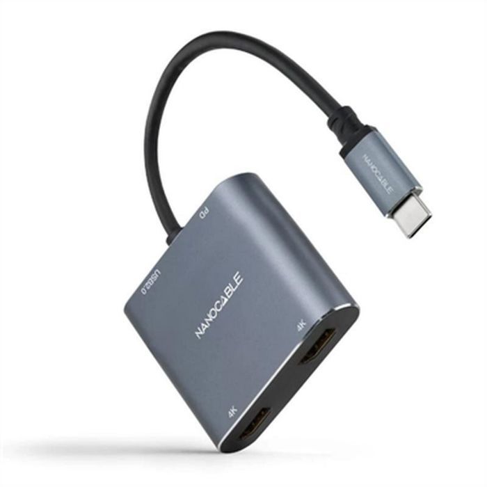 Accessoires pour cable Nano cable - 10.16.4305 - NANOCABLE - Convertisseur USB-C vers 2xHDMI/USB2.0/PD 15 cm, Couleur Gris