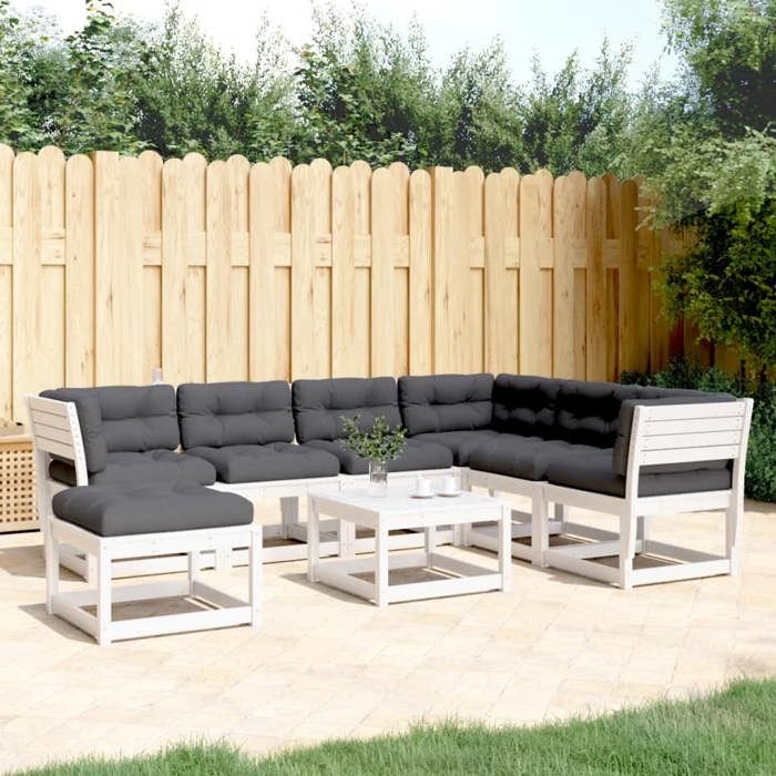 vidaXL Salon de Jardin avec Coussins 7 pcs Canapés de Patio Ensemble de Meubles Mobilier de Terrasse Extérieur Blanc 3216931