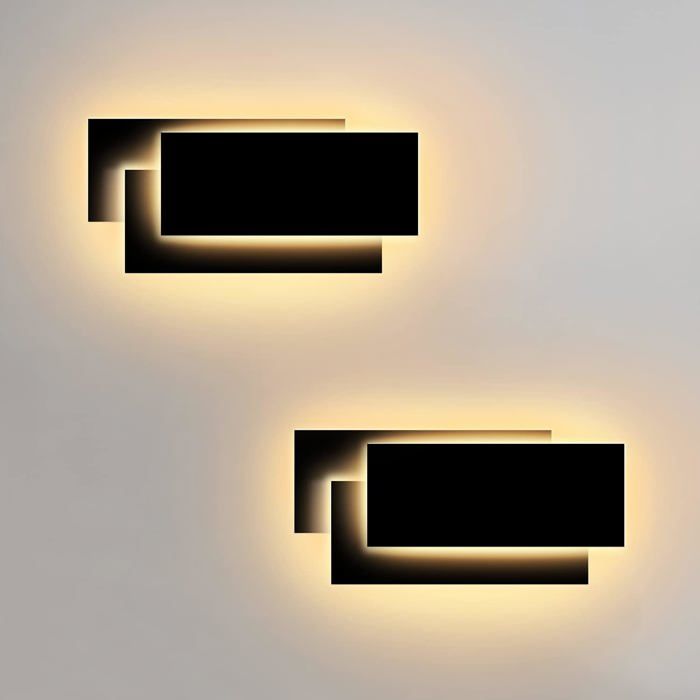 SNOGOLD 2 Pack 24W LED Appliques Murales Interieur Noir Lampe Murale Lumière Blanc Chaud pour Couloir Escalier Salon Chambre