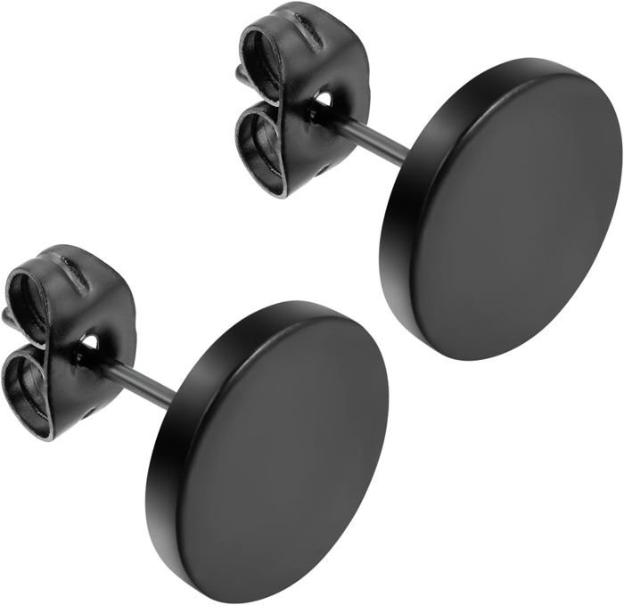 Boucles D'Oreilles Homme Flongo - 6 Paires Clous Ronds Acier Inoxydable 4-14mm - Noir - Sans Nickel