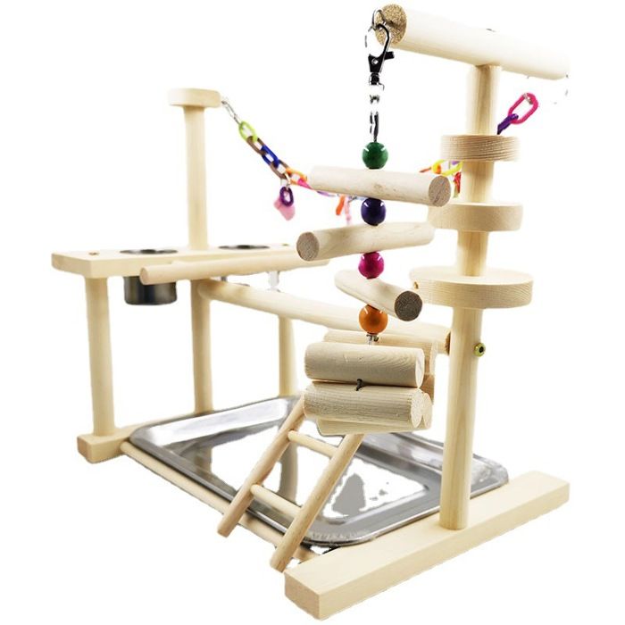 Aire de jeux pour oiseaux échelle pivotante interactive colorée aire de jeux en bois pour perroquets avec mangeoire pour