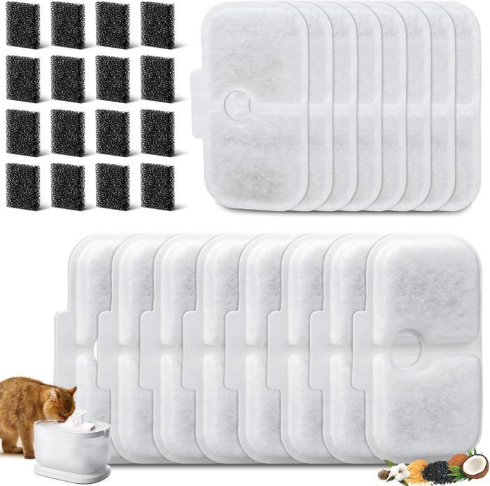 Meilleurs prix pour Lot de 16 Filtres de Rechange pour Fontaine à Chat avec Éponges Pré-filtrantes,Filtre Fontaine Eau Chat Compatibles avec Fontaine