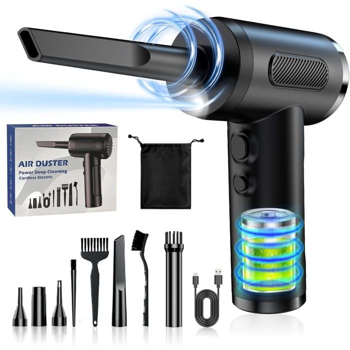 Souffleur D'air Comprimé électrique HAUSHOF 110 000 Tr/min - Rechargeable USB-C, Vitesse Réglable, Pour Nettoyer Clavier, PC, Voiture, Canapé