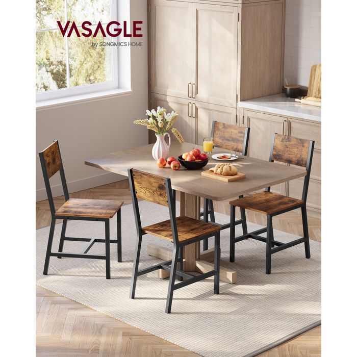 VASAGLE Chaise Salle à Manger Lot de 4 Cadre en Acier Style Industriel Salon Cuisine Marron Rustique et Noir dencre
