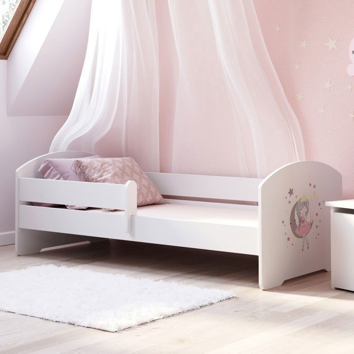 Lit enfant LUK 70x140 cm +SOMMIER+MATELAS +BARRIÈRE DE SÉCURITÉ – avec illustration de princesse endormie