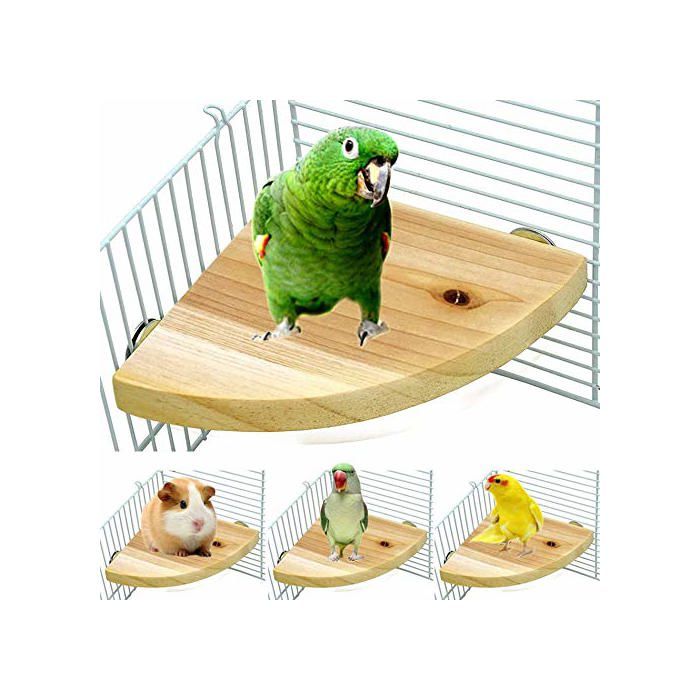 Comparer les prix de Cage à Oiseaux Perche Support Plate-Forme en Bois Forme de Ventilateur Perroquet Terrain de Jeu Cage Accessoires