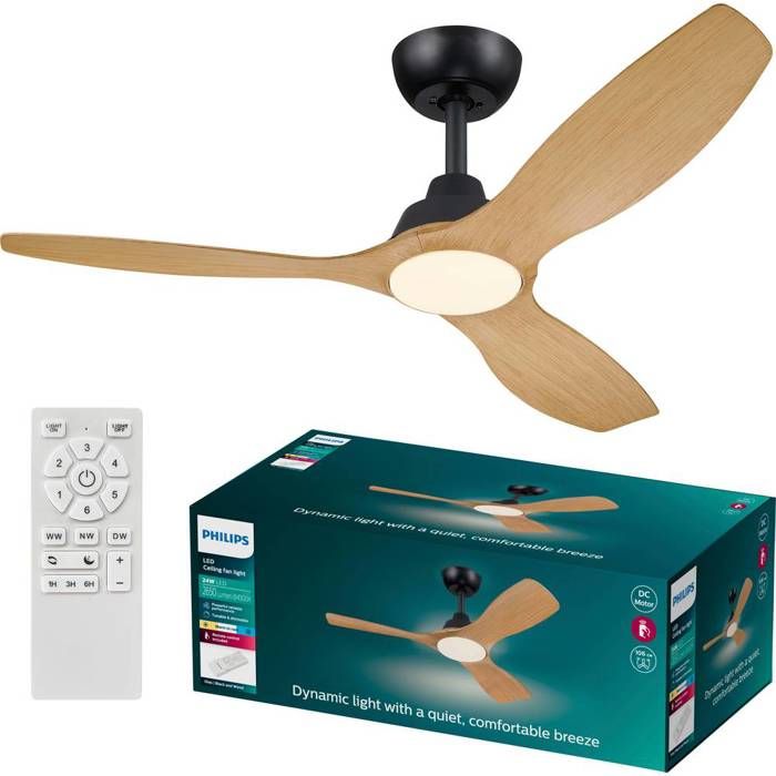 Philips LED Olas Ventilateur de plafond 30 W (Ø x H) 1320 mm x 310 mm noir avec télécommande variable - Philips
