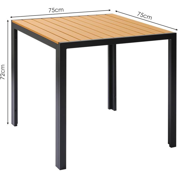 Table de Jardin Extérieur Table de Balcon Carrée Table de Terrasse Aluminium WPC Résistante aux Intempéries 75x75cm Marron