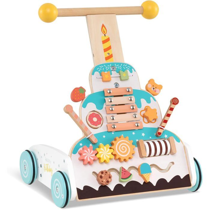 GOPLUS Trotteur Bébé Garçon Fille en Bois avec Hauteurs Réglables