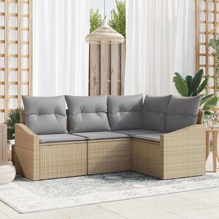 vidaXL Ensemble de Canapés avec coussin 4 pcs Beige polyrotin 3346700