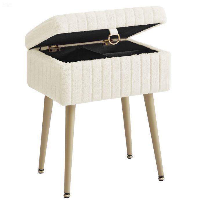 Tabouret de Coiffeuse - Rangement - Pieds Métal - Blanc Crème - SONGMICS Tabouret de Coiffeuse - Rangement - Pieds Métal - Blanc Crème - SONGMICS