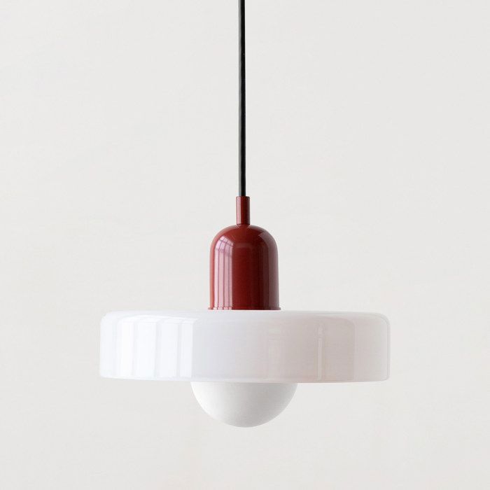 Lampe Suspendue Scandinave - Lustre Verre - Design Moderne pour Salle à Manger Salon (Blanc et Rouge Ø 25 cm)