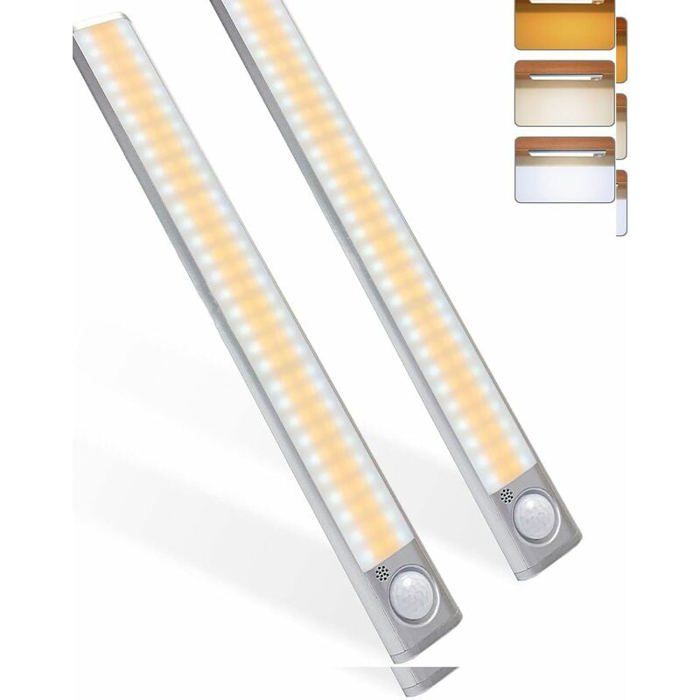 Lampe de Placard 120LED Lampe à Détecteur de Mouvement Luminosité Réglable avec 3 Couleurs USB Rechargeable Sans Fil Convient