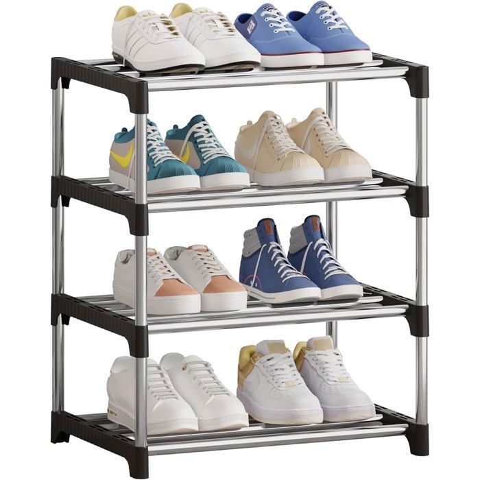 Petite étagère à Chaussures empilable à 4 Niveaux Rangement de Chaussures étagère à Chaussures légère ODIPIE