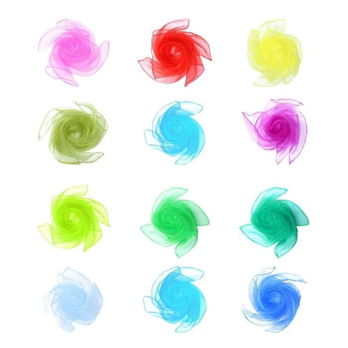 PLLYPE Lot De 12 Foulards De Jonglage – 60x60 Cm – Couleurs Assorties – Soie Douce – Pour Magie, Cirque, école