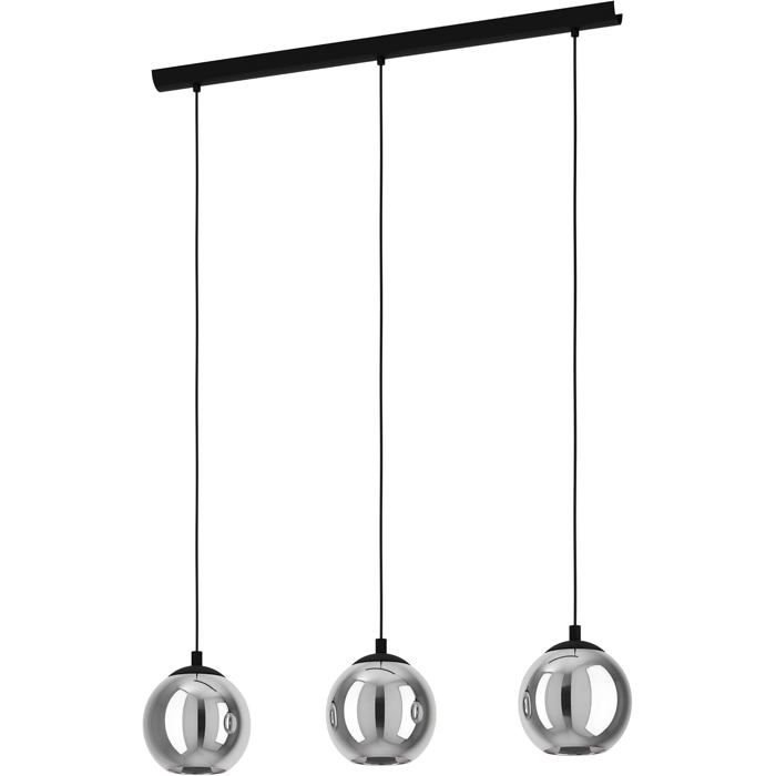 Suspension luminaire - EGLO - Ariscani - 3 flammes - métal noir - verre fumé - E27