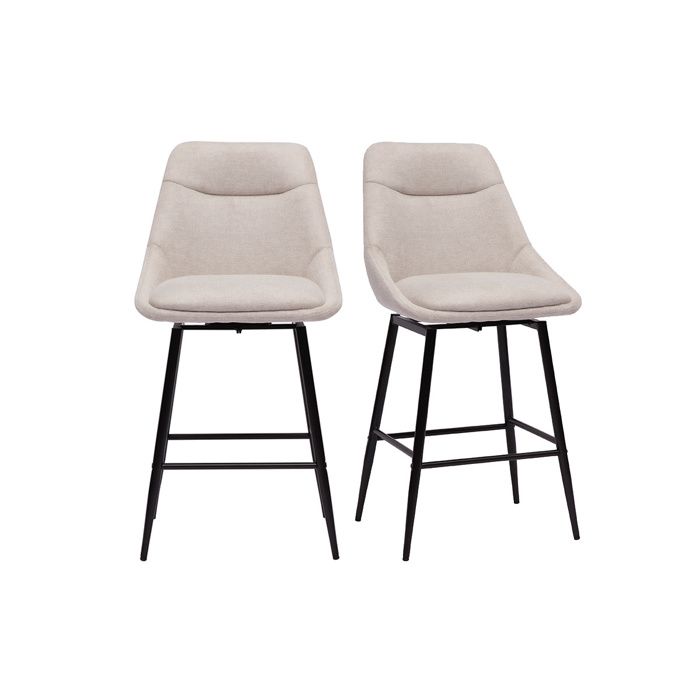Miliboo - Tabourets de bar pivotants 360° en tissu effet velours texturé beige et métal H66 cm (lot de 2) ALESS