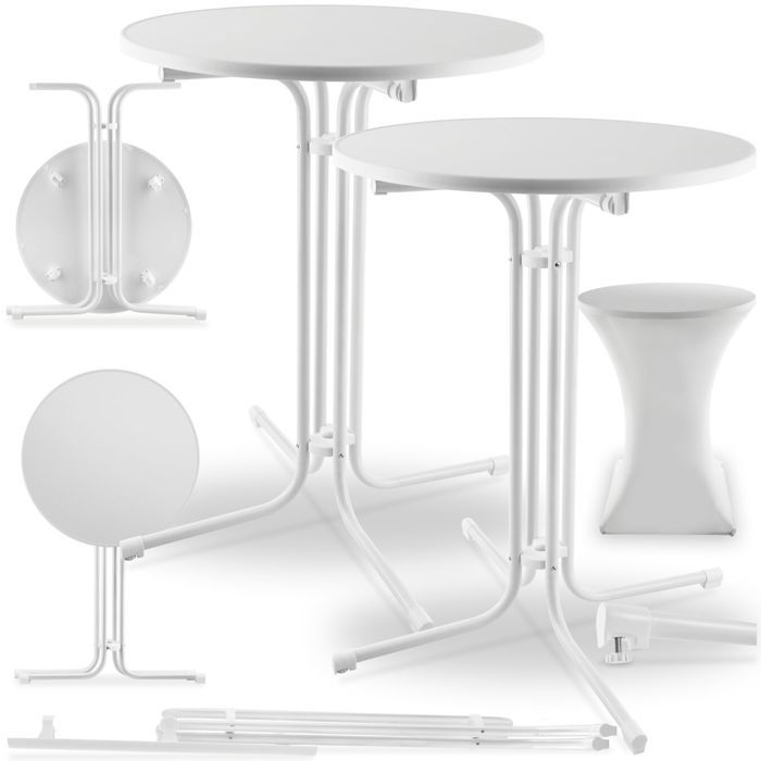 Tables hautes - TECTAKE - Lot de 2 mange-debout EREN pliables avec housse de table ronde 90 x 110 cm - Blanc