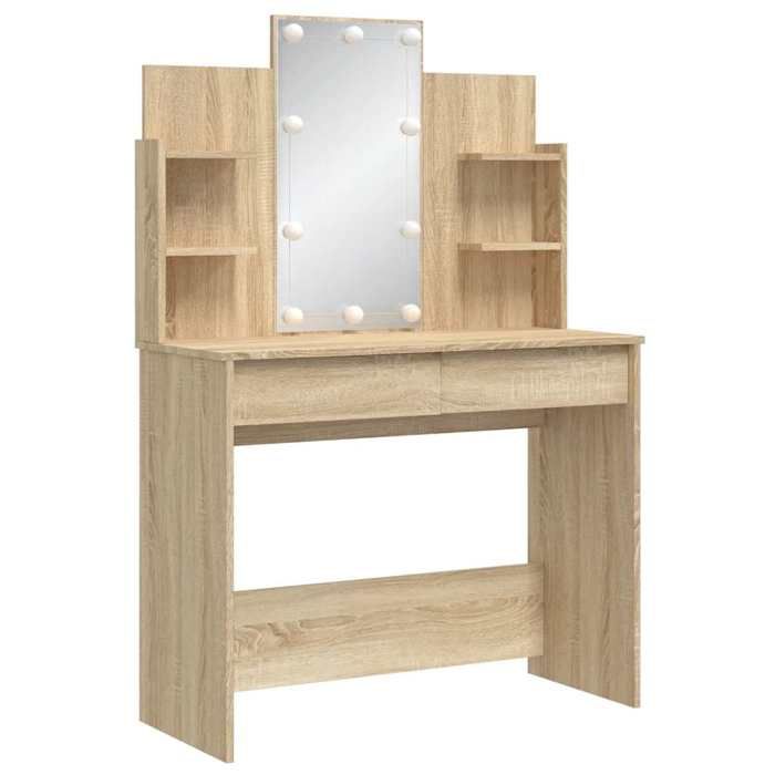 Coiffeuse avec lumières LED - vidaXL - Chêne sonoma - 96x40x142 cm - Bois dingénierie - Miroir avec vue dégagée