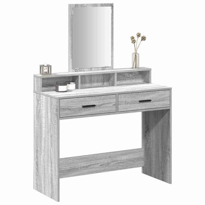 Coiffeuse en bois dingénierie - vidaXL - Gris sonoma - 100x41x140 cm - Avec tiroir - Miroir plan - Étagère intégrée
