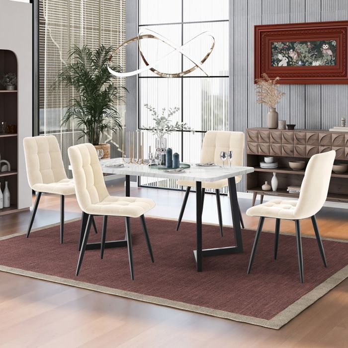 Deuxième génération de sensation daccueil 117cm table à manger avec 4 chaises table à manger rectangulaire cuisine moderne