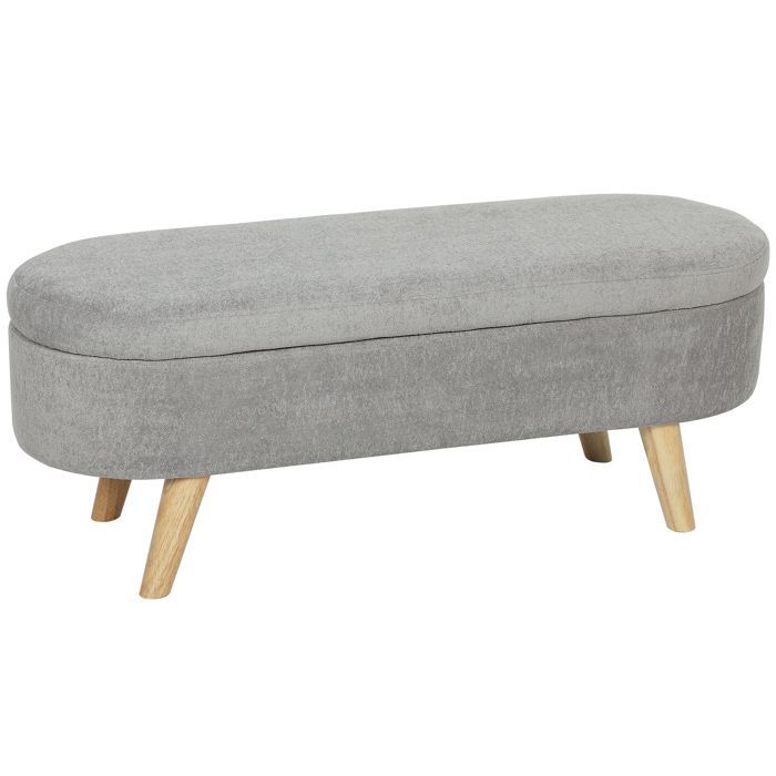 Banc banquette bout de lit - HOMCOM - coffre de rangement 2 en 1 en tissu avec pieds en bois 110l x 40P x 43H cm gris clair