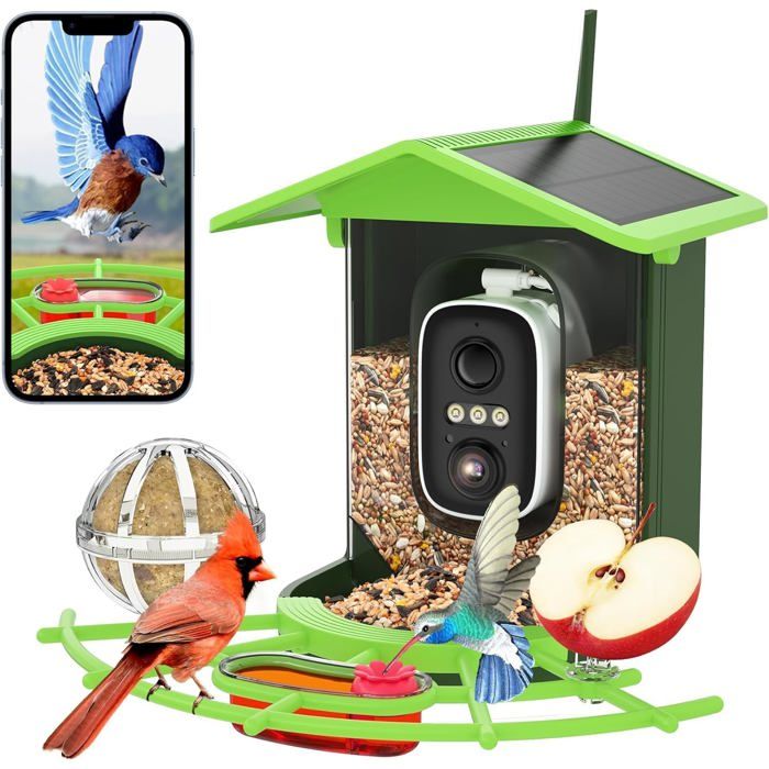 Mangeoire à oiseaux avec caméra boîte à oiseaux avec caméra 4 MP mangeoire à oiseaux de jardin avec enregistrement vidéo/photo