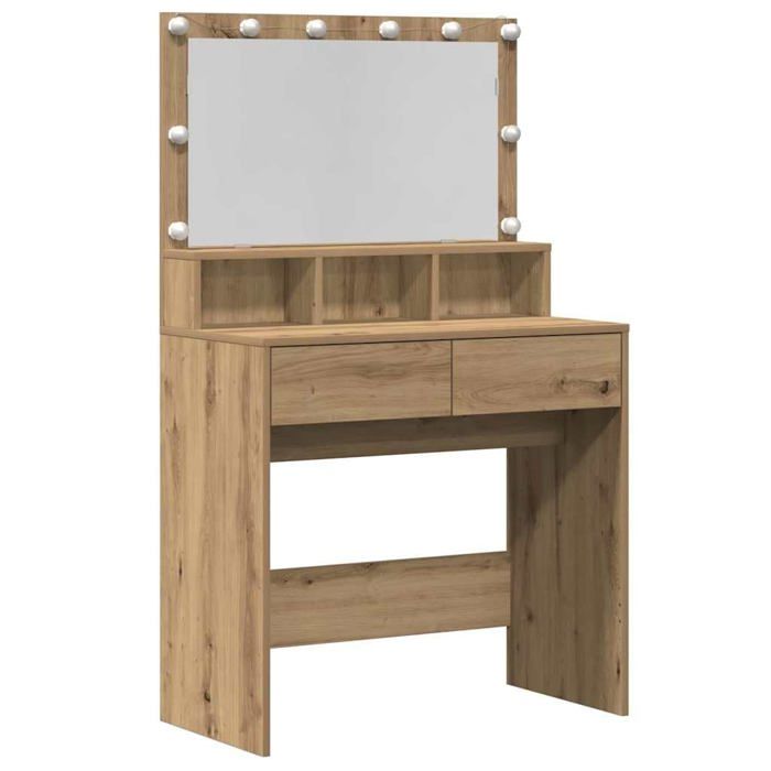 Coiffeuse moderne - vidaXL - Chêne artisanal - 80x41x1345 cm - Miroir LED - Bois dingénierie